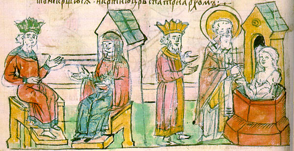 Крещение Ольги (миниатюра из Радзивилловской летописи)